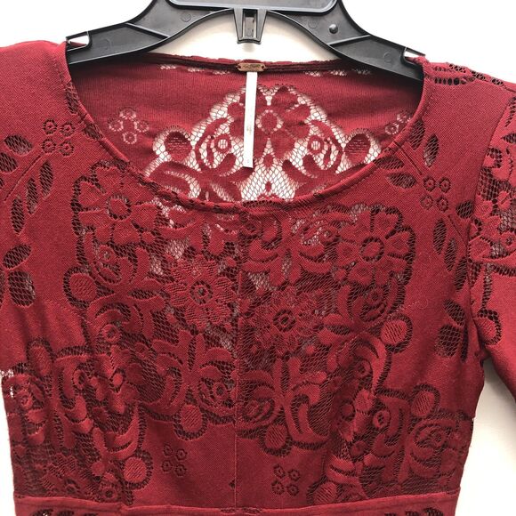 Free People Dress Womens XS Lace Bell Sleeve‎ Boho Cutout Fit Flare Party - Picture 5 of 14